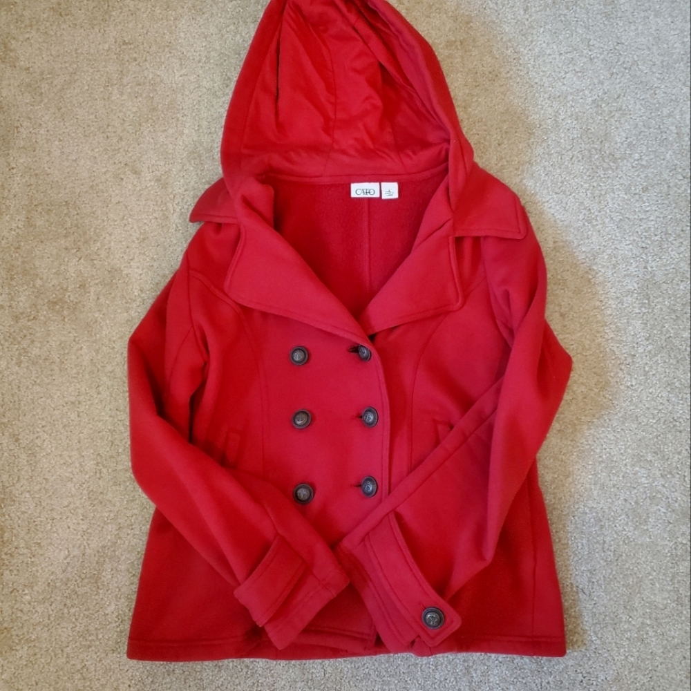 Cato Red Button-up Coat w Hood